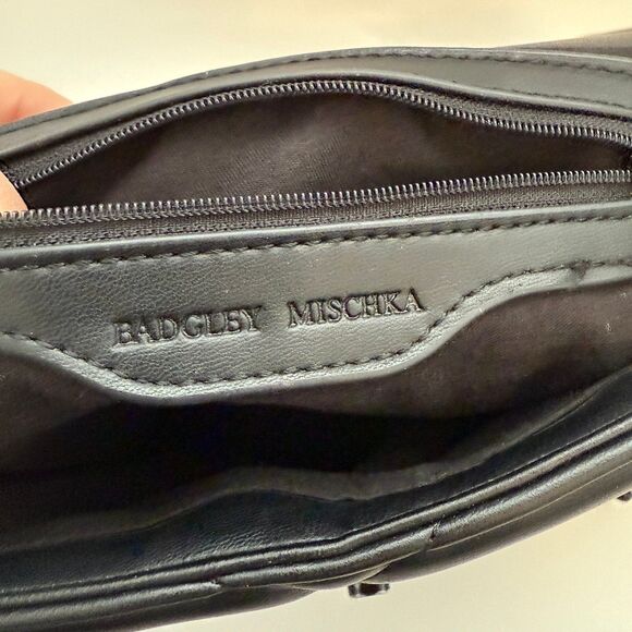 Badgley Mischka Vegan Leather Quilted Purse Shoulder Hand Bag Black Link Chain - Picture 5 of 9